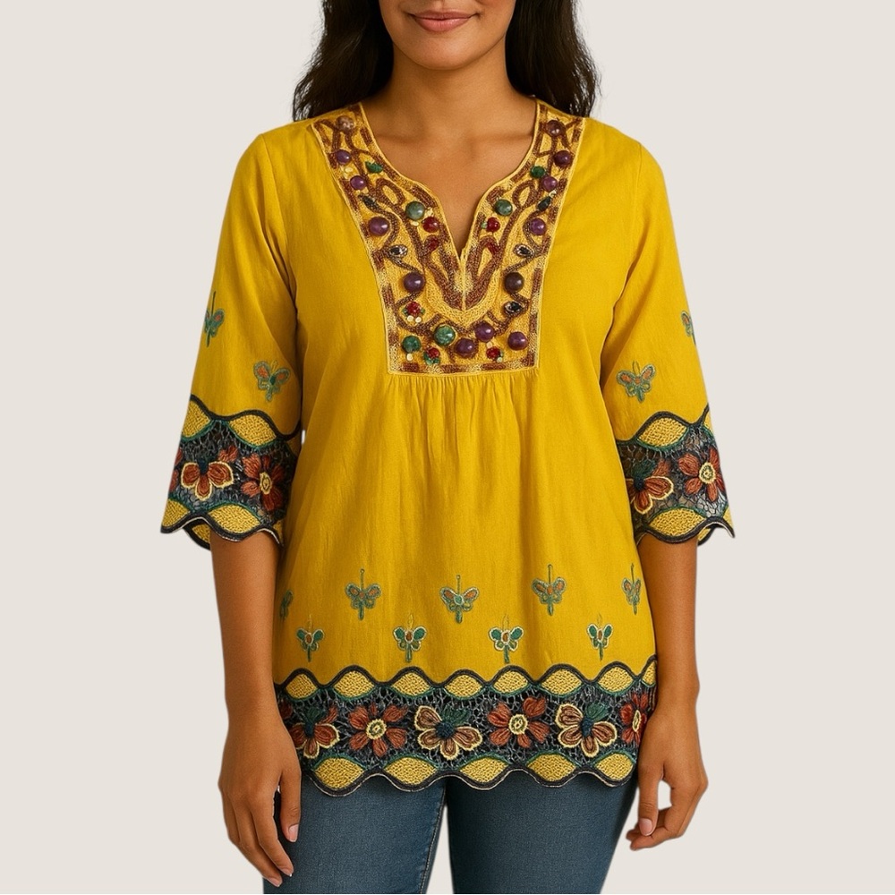 Anthropologie Nare Moda Embroidered Chambray Tunic Large